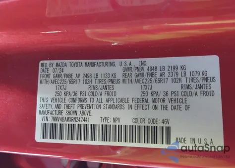 2024 Mazda Cx-50 2.5 S Select z USA, uszkodzony, nr VIN 7MMVABAMXRN242441
